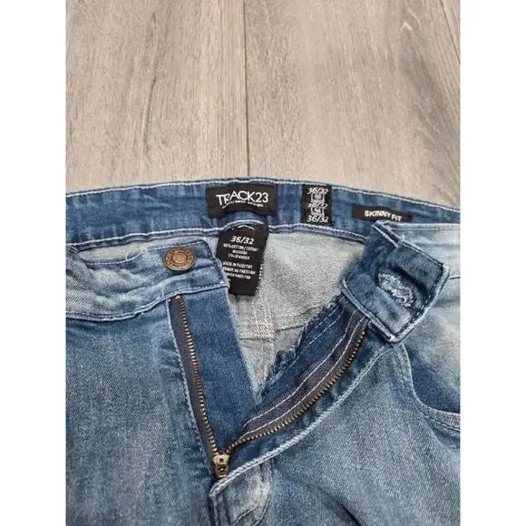 TRACK 23 Skinny Fit Men's Y2K Jeans 36x32 Blue A004251 - Picture 2 of 8